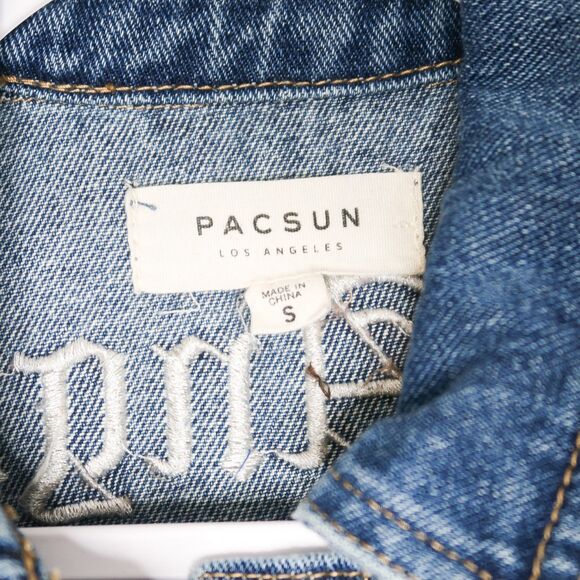 PacSun Embroidered Denim Vest Jacket Size Small Los Angeles Lost Girls Snake Bee - Picture 3 of 8